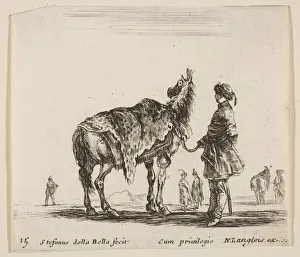 Plate 15: a Polish nobleman, facing away, holding his horse covered in leopard skin Plate 15: a Polish nobleman, facing away, holding his horse covered in leopard skin