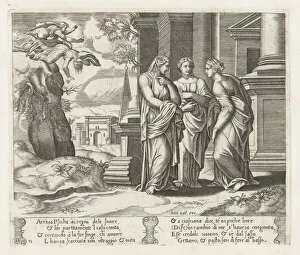 Sisters Collection: Plate 15: Psyche telling her sisters about her misfortunes, with her sisters falling of... 1530-60