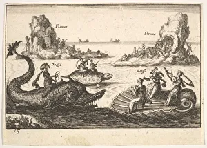 River Arno Prints: Plate 15: Rivers and goddesses, with floating islands guided by pole bearers