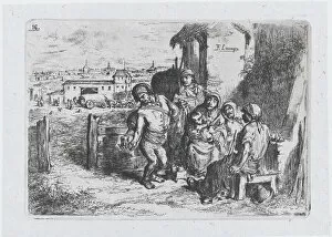 Custom Collection: Plate 16: a group of people outdoors, including a man pouring wine or water from a vessel