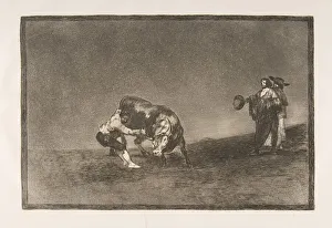 Madrid Madrid Spain Prints: Plate 16 of the Tauromaquia : The same man throws a bull in the ring at Madrid. 1816