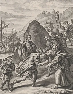 Embrace Prints: Plate 17: Aeneas welcomed by King Euandrus in Italy; from Guillielmus Becanus s
