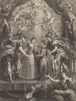 Gaspard Gallery: Plate 17: The exchange of the two princesses in Hendaye; allegorical scene with Anne of