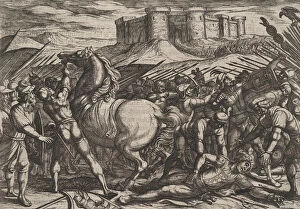 Civilis Gallery: Plate 17: The Romans Misled by Civilis Horse to Believe that He was Dead or Injured