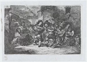 Cymbals Gallery: Plate 17: street musicians and dancing figures, from the series of customs