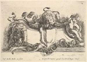 The Metropolitan Museum Of A Prints: Plate 18: a cartouche containing an empty crest, two lionesses