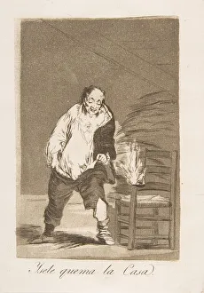 Foolishness Prints: Plate 18 from Los Caprichos : And his house is on fire (Ysele quema la Casa. ), 1799