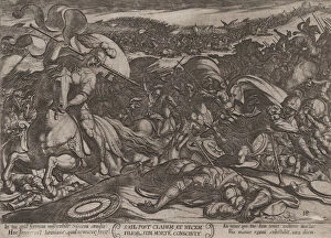 Aelst Nicolaus Van Collection: Plate 18: Sauls Suicide after His Defeat by the Philistines, from The Battl... ca