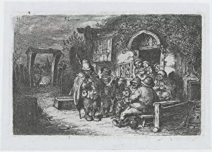 Custom Collection: Plate 18: street musicians and other figures outisde a tavern