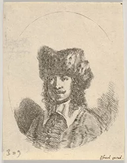 Stefano Della Gallery: Plate 2: head of a man with a moustache and fur cap facing left, an oval composition