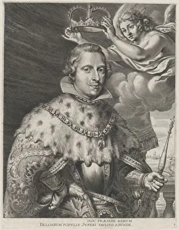 Coronation Gallery: Plate 2: Portrait of Philip IV, King of Spain, being crowned; from Guillielmus Becanus s... 1636
