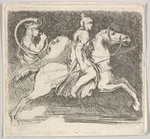 Plate 20: a soldier in profile galloping to the right holding a lance in his right han