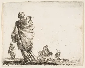 The Metropolitan Museum Gallery: Plate 21: a poor woman to left, seen from behind, enveloping her child in a shawl... ca