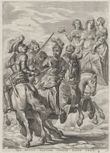 Carlos I Prints: Plate 22: Emperor Charles V, victory at Pavia; from Guillielmus Becanuss Serenissimi Pri