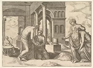 Master Of The Gallery: Plate 22: Venus ordering Psyche to sort a heap of grain, from the Fable of Psyche