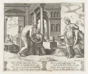 Die Master Of The Prints: Plate 22: Venus standing at right ordering Psyche to sort a pile of grain