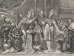 Charles I Of Spain Collection: Plate 24: Charles V crowned Emperor by the Pope; from Guillielmus Becanuss Serenissimi