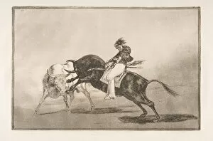 Blood Sports Gallery: Plate 24 of the Tauromaquia : The same Ceballos mounted on another bull breaks short