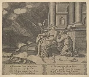 Master Of The Gallery: Plate 27: Proserpina gives Psyche the box of beauty, from The Fable of Cupid and Psyche