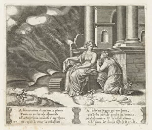 Mythological Figure Gallery: Plate 27: Proserpine gives Psyche the box of beauty, from the Story of Cupid and Psyche... 1530-60