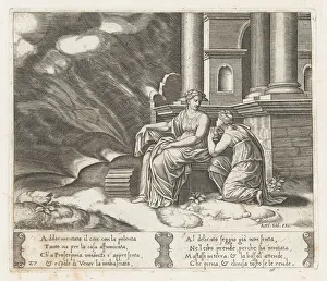 Die Master Of The Collection: Plate 27: Proserpine gives Psyche the box of beauty, from the Story of Cupid and Psyche... 1530-60