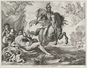 Plate 28: Mars on horseback at center, and Romulus and Remus with the wolf at lower left;... 1636