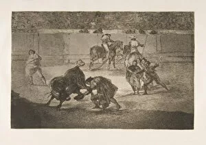 Bullfighter Collection: Plate 29 of the Tauromaquia : Pepe Illo making the pass of the recorte. 1816