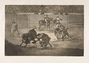 Plate 29 of the Tauromaquia : Pepe Illo making the pass of the recorte. 1816