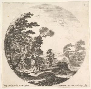 Plate 3: a gale in the forest, two horsemen wrapped in their cloaks, the wind is bl