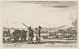 Mariette Prints: Plate 3: An officer giving orders to a solider in centre foreground, cannon at left, f