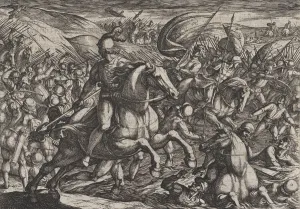 Tempesta Prints: Plate 30: Cerialis Driving the Dutch into the Rhine, from The War of the Romans Against