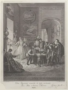 Charles Antoine Coypel Prints: Plate 30: Don Quixote consults the enchanted head at Don Antonio Morenos house (Don Quich)