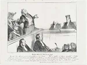 Judge Prints: Plate 30: Robert Macaire devant ses juges, 1838. Creator: Honore Daumier