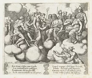 Jupiter Gallery: Plate 30: Venus and Cupid pleading their case before Jupiter and other Gods with Mercur... 1530-60