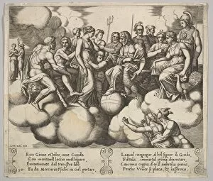 Die Master Of The Collection: Plate 30: Venus and Cupid pleading their case in the presence of Jupiter and other Gods