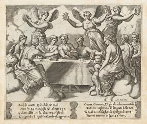 Mythological Figure Gallery: Plate 31: Gods celebrating the wedding of Cupid and Psyche, from the Story of Cupid and... 1530-60