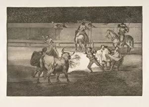 Bullfight Gallery: Plate 31 of the Tauromaquia : Banderillas with firecrackers. 1816