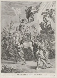Plate 31: The triumph of Scipio Africanus; from Guillielmus Becanuss Serenissimi Princip... 1636. Creators: Jacob Neeffs, Johannes Meursius, Willem van der Beke