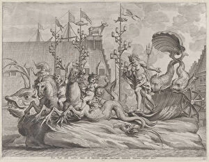 Angelic Collection: Plate 35: Philip of Spain as Neptune, riding in a chariot drawn by two sea horses
