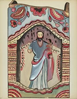 Floral Design Gallery: Plate 35: Saint Joseph in Wooden Niche: From Portfolio 'Spanish Colonial Designs of New Mexico'