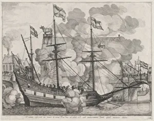 Becanus Guillielmus Prints: Plate 38: Triumphal ship with the city of Ghent in the background; from Guillielmus Becanu