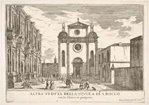 Carlevarijs Collection: Plate 38: View of the facade of the church of St. Roch and at left the facade of the