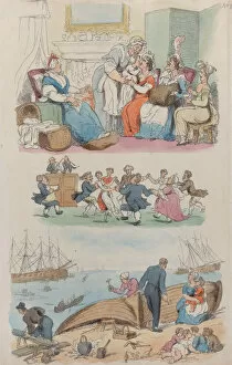 Boat Builder Gallery: Plate 4: A Lying-in Visit, A Round Dance, from World in Miniature, 1816