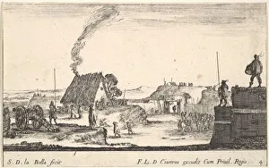 Plate 4: A military encampment with a soldier standing on a parapet to the right beati