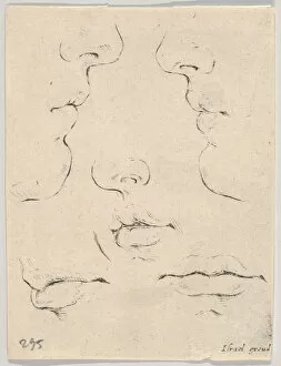 Della Bella Gallery: Plate 4: two profiles and three mouths, from The Book for Learning to Draw (Livre po