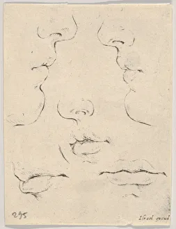 Della Bella Prints: Plate 4: two profiles and three mouths, from The Book for Learning to Draw (Livre po