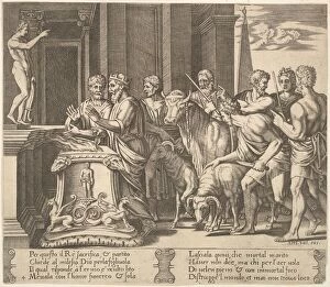 His Majesty Collection: Plate 4: Psyches father consulting the oracle, from The Fable of Psyche, 1530-60