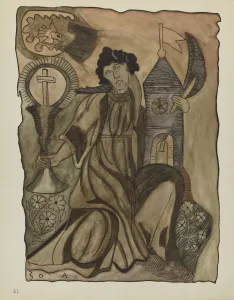 Palm Leaf Prints: Plate 41: Saint Barbara: From Portfolio Spanish Colonial Designs of New Mexico