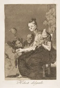 Old Women Prints: Plate 44 from Los Caprichos : They spin finely (Hilan delgado. ), 1799