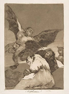 Witch Gallery: Plate 48 from Los Caprichos : Tale-Bearers-Blasts of Wind (Soplones.), 1799